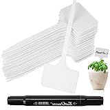 MICTER Pflanzenschilder Pflanzenstecker,15 x5.5cm Pflanzenstecker mit T-Typ Weiß Pflanzschilder und Stift, Beschriften Wiederverwendbares(Weiß 40Stk)