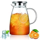 Kyraton Wasserkaraffe 1.5L mit Abnehmbarem Deckel, Heiß und Kaltgetränke Klarglas Wasserkrug Karaffe, Glaskaraffe für Tee Cafe Limonade Milchsaft