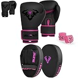 Islero Boxhandschuhe und Pads, Fokuspolster, Handschutz, Schlagschutz, Training, Sparring, MMA, Kampfsport, Muay Thai, Kickboxen, Karate, für Männer und Frauen, Rosa, 340 g