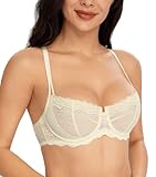 Lemorosy Damen Dirndl BH mit Bügel Push Up Spitze Balconette BH Halbschale Durchsichtig BH (Beige,85C)