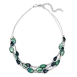 Bulinlin Damen Silber Perlenkette mit Kristall Statement Mehrreihige Boho Choker Halskette Modeschmuck Geburtstagsgeschenke für Frauen（13-Green）