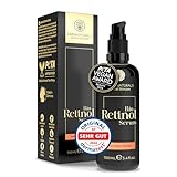 BIO Retinol Serum hochdosiert 100ml • Retinol 5-Fach-Komplex +Hyaluron +Vitamin C ✓ Vegan & BIO ✓ hochwirksam verkapseltes Retinol für strahlende & reine Haut ohne Pickel ✓ Anti Aging Made in Germany