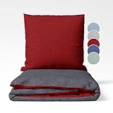 sleepling Biber Bettwäsche, Feinbiber 135 x 200 cm, Wendebettwäsche dunkelrot-dunkelgrau, 1 Bettbezug und 1 Kissenbezug 80 x 80 cm, Ökotex, waschbar bis 60 Grad