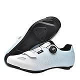 Surwin Fahrradschuhe Rennrad Herren Damen, Farbverlauf Rennradschuhe Unisex Rennrad Schuhe Lock Delta Pedal Radsportschuhe Reitschuhe, Drehverschluss Design, 36EU-46EU (Weiß + Blau,36)