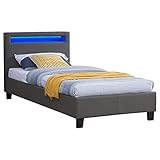 CARO-Möbel Polsterbett Mandalay mit LED Beleuchtung Einzelbett Lederbett 90 x 200 cm mit Lattenrahmen, Lederimitat in grau