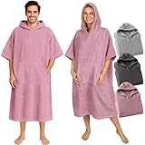 CalmyBEACH Frottee Badeponcho Damen Herren - Strandponcho 100% Baumwolle Surf Poncho Erwachsene Handtuch Kapuze Bade Surfponcho Bademantel (Altrose, S/M)