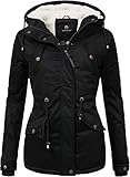 MARIKOO Damen warme Winterjacke mit kuscheliger Verstellbarer Kapuze Manolya Schwarz Gr. L