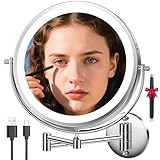 Auxmir Kosmetikspiegel mit Beleuchtung, 1X/30X Wiederaufladbar Schminkspiegel, 5000mAh Rasierspiegel Wandmontage, 10 Zoll Dimmbar Vergrößerungsspiegel mit 3 Lichtfarben, 360° Drehbar für Badezimmer