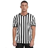 dPois Herren Schiedsrichter Trikot Shirt Kurzarm Gestreift Oberteil Tops Erwachsene Fussball Basketball Schiedsrichter Outfit A Schwarz&Weiss_V-Ausschnitt XXL