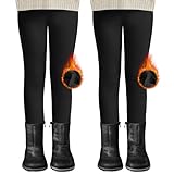 DDOBB 2er Pack Thermo Leggings Mädchen Gefütterte Winter Leggins Mit Fleece Kinder High Waist Thermounterwäsche Dicke Warm Lange Hose für Alltag(Schwarz*2, L=(134-146))