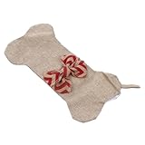 ULTECHNOVO Weihnachtssocke aus Jute mit Schleife und Knochenform Große Hängende Haustier Deko Langlebiger Nikolausstiefel für Christbaum und Kamin Festliche Weihnachtsgeschenktasche