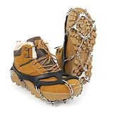 Bingyouth Ice Klampen Steigeisen, Grödel Steigeisen für Bergschuhe, Verdickte Schuhkrallen aus Edelstahl Anti-Rutsch Schuhspikes für Damen Herren für Wandern Klettern Angeln Schwarz-L