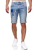 Indicode Herren Roberts Jeans Shorts mit 5 Taschen | Herrenshorts Used Look für Männer Blue Wash M