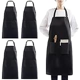 atopo 4 Stück Verstellbare Latzschürze, Schwarze Unisex Schürze mit 2 Taschen, Professionelle Kochschürze zum Kochen, Grillen, Geschirrspülen, Restaurantarbeit, Kellner, Künstler