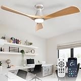 Depuley 52-Zoll-Deckenventilatoren mit Licht: Holz 3 Flügel Flush Mount Low Deckenventilator für Schlafzimmer - Dimmbarer Innenventilator mit APP-Fernbedienung Ultraleiser DC-Motor Zeitschaltuhr