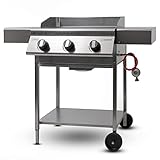 Schickling Gasgrill PremioGas III – Premium BBQ Grillwagen komplett aus Edelstahl mit 3x5kW Brenner & zwei Ablagetische – Made in Germany: 3-teiliger Grillrost, Fettschublade | Grillfläche: 55 x 33 cm