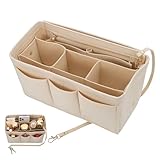Hejo Handtaschen Organizer, Filz Taschenorganizer, Taschen Organizer Shopper, 27 × 16 × 15 cm Multi-Pocket Handtasche Innentasche für Damen Mädchen (Beige, M)