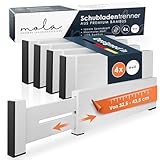 Mola Premium Schubladentrenner Weiß 4er Set Klein (32,5-43,5cm) I Bambus Schubladentrenner verstellbar mit optimalem Halt dank 5x Anti-Rutsch Pads I Schubladen Trenner Holz weiß Abtrennung Schublade