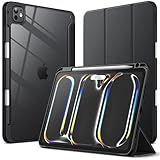 JETech Hülle für iPad Pro 11 Zoll M5/M4 2025/2024 (6./5. Generation) mit Stifthalter, Klar Transparent Rückenschale Dünn Ständer Stoßfest Tablet Abdeckung, Auto Wachen/Schlafen (Schwarz)