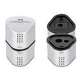 FABER-CASTELL 205043 - Spitzer Grip 2001 3in1, 2 Stück, Anspitzer mit Behälter für Blei- und Buntstifte