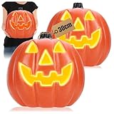 com-four® 2X Kürbis mit LED-Beleuchtung & Timerfunktion (6h an/18h aus) - Halloweenkürbisse als Hauseingangs- & Fensterdekoration - XXL Kunststoff-Kürbisse (2X orange XXL/Timer)