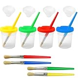 pangdapengpeng Farbbecher mit Verschüttschutz, 4 Farben Kein Spill Malbecher mit Deckel & 4 Stück Pinsel, Auslaufsichere Malbecher Set für Schule, Zuhause (Mehrfarbig)