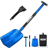 Overmont Lawinenschaufel Aluminium - Schneeschaufel Abziehbar 3 Teilig - Klappschaufel Ausziehbar - Notschaufel mit Eiskratzer und Tragetasche - für Gartenarbeit Winter Auto im Freien