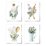 Calkkrer 4 Stück Poster Küche Boho Wandbilder Für Küche Und Esszimmer, Ungerahmt, Botanische Poster, Minimalistischer Kunstdruck Für Moderne Küche, 20×25 cm