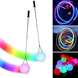 LED Poi Bälle: 2 Stück Poi Ball Set LED Glow Poi Kugeln mit Regenbogen Farben und Strobe-Effekt, Verbesserte LED Poi für Anfänger und Profis, POI Jonglierbälle mit verstellbaren Doppelschlaufen-Leinen