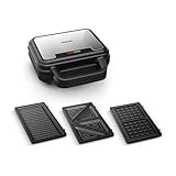 Tefal Ultracompact 3-in-1 Sandwich-Waffel-Panini Kombigerät, Antihaftbeschichtung, wärmeisolierter Griff, Edelstahl/Schwarz, SW383D10