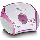 Lenco SCD-24 Kids - CD-Player für Kinder - CD-Radio - mit Aufklebern - Boombox - UKW Radiotuner - Titel Speicher - 2 x 1,5 W RMS-Leistung - Netz- und Batteriebetrieb - Rosa
