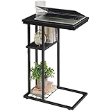 YMYNY Beistelltisch Kaffeetisch C-Form, Eleganter Kleiner Sofatisch, Industrie-Design, Sofatisch 40 X 26 X 61.5 cm, Wohnzimmertisch Schlafzimmer Wohnzimmer, Schwarz HST004B