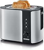 SEVERIN Automatik-Toaster, mit Brötchenaufsatz, hochwertiger Edelstahl Toaster zum Toasten, Auftauen und Erwärmen, 800 W, Edelstahl-gebürstet/schwarz, AT 2589
