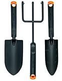 Fiskars Gartenwerkzeuge-Set, 3-teilig, Blumenrechen, Blumenkelle, Pflanzkelle, Rostfreier Stahlkopf/Kunststoff-Griff, Schwarz/Orange, Ergo, 1027681