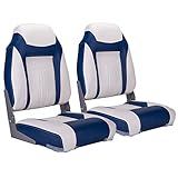 SUNDGORA S1 Deluxe Klappbarer Bootssitz mit hoher Rückenlehne, Edelstahlschrauben im Lieferumfang enthalten, Stil A1-Weiß Pazifikblau (2 Sitze)