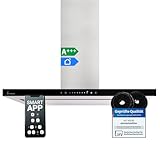 KKT KOLBE Dunstabzugshaube 90 cm Inselhaube Abluft Umluft Edelstahl Silber Schwarz Glas Smart WiFi WLAN App Nachlaufautomatik SensorTouch FLAT-INSEL-6
