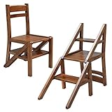 DUANHOZ Multifunktionaler Klapptritt, Leiterhocker aus Massivholz, Leichter Klapptritt, Klappstuhl, Bodenhocker aus Massivholz, rutschfeste Leiter