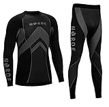 Norde THERMOTECH Herren Funktionswäsche Thermoaktiv Atmungsaktiv Base Layer Set Outdoor Radsport Running (Schwarz/Grau, M)