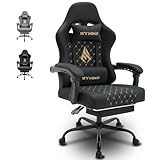 symino Gaming Stuhl，Racing Stuhl Design Gamer Stuhl, Ergonomischer Gaming Stuhl mit Fußstütze, Bürostuhl PU-Leder, Black