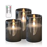 HIYAA LED Flammenlose Kerzen, Graues Glas Batteriebetriebene Kerzen Flackern mit Fernbedienung,3D Docht Realistisches Warmes Licht LED Kerzen Flackern mit Timer für Hochzeit Party Weihnachtsdekoration