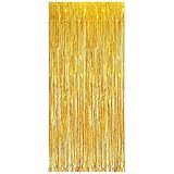 Ovanda Lametta Vorhang Gold, Glitzervorhang, Luftschlangen Gold, Mädchen Geburtstagsdeko Gold, Fotowand Hintergrund für Weihnachten,Silvester,Geburtstag,Abschluss, Goldene Hochzeit, Party Deko(1x2,5m)
