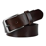 CALIYO Gürtel Herren, Ledergürtel Herren aus Rindsleder Belt Men Metall Retro Jeansgürtel, 3.8cm Breit Länge kürzbar Herrengürtel