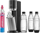 SodaStream Wassersprudler DUO mit CO2-Zylinder, 2x 1L Glasflasche und 2x 1L spülmaschinenfeste Kunststoff-Flasche, Höhe: 44cm, Farbe: Titan, 29x25.6x44.4