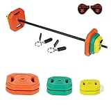 ALLINLIFE Hantelset mit Stange und farbigen Scheiben, 1 Stahlstange, 6 Hantelscheiben, 2 Sicherheitsverschlüsse (20 kg Set)