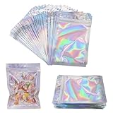 50Stks Kleine Wiederverschließbarer Mylar Beutel, 10.4x15cm Geruchsdichte Holographische Folienbeutel, Aluminium Folie Druckverschlussbeutel mit Reißverschluss für Kaffeebohnen Süßigkeiten