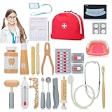 Arztkoffer Kinder Holz Arzttasche,Doktorkoffer Spielzeug,Arztkoffer mit Menschlichen Organmodellen,Rollenspielzeug für Kinder,Medizinisches Simulationsspielzeug,Stethoskop Spielzeug 20 Teile Tokaneit