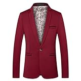 ZEMALON Blazer Herren Slim Fit Revers Mode Anzug Jacke Männer Jugend Klassisch All-Match Anzug Männer Business Arbeits Casual Longsleeve Anzug Herren E-Wine Red L