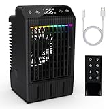 Klimaanlage Mobil, Leise Luftkühler mit 1000 ml Wassertank, 2-12H Timer, 4 Geschwindigkeiten 7 Farben Nachtlicht, Mini Klimagerät ohne Abluftschlauch, Luftkühler Geeignet für Schlafzimmer, Büro