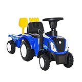 HOMCOM Kinder Rutschauto New Holland Rutscherfahrzeug Kinderauto Kinderfahrzeug Klassische Auto Laufhilfe mit Hupe Kunststoff Metall Blau 91 x 29 x 44 cm