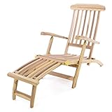 Divero Liegestuhl eleganter Deckchair Florentine Steamer Chair Teakholz unbehandelt